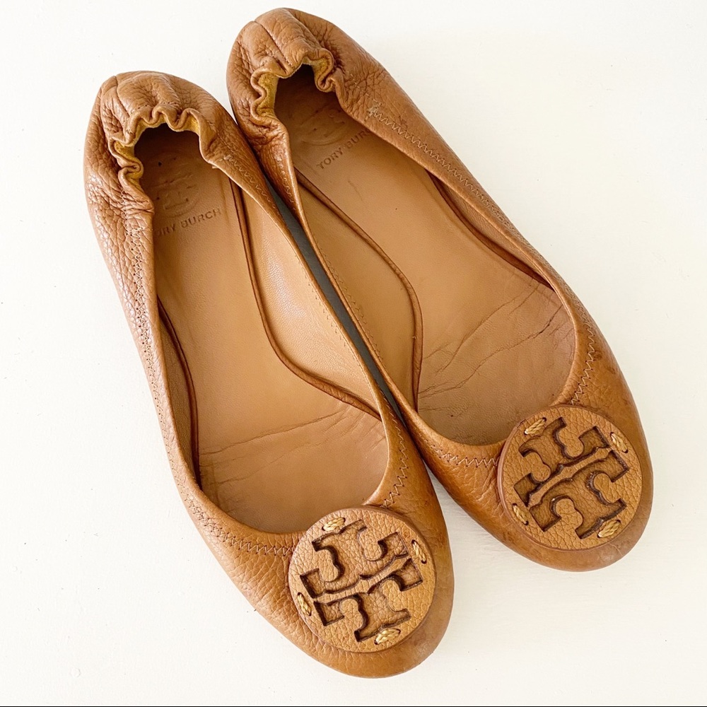 Tory Burch Ballet Flat Reva Tan Leather Camel 9